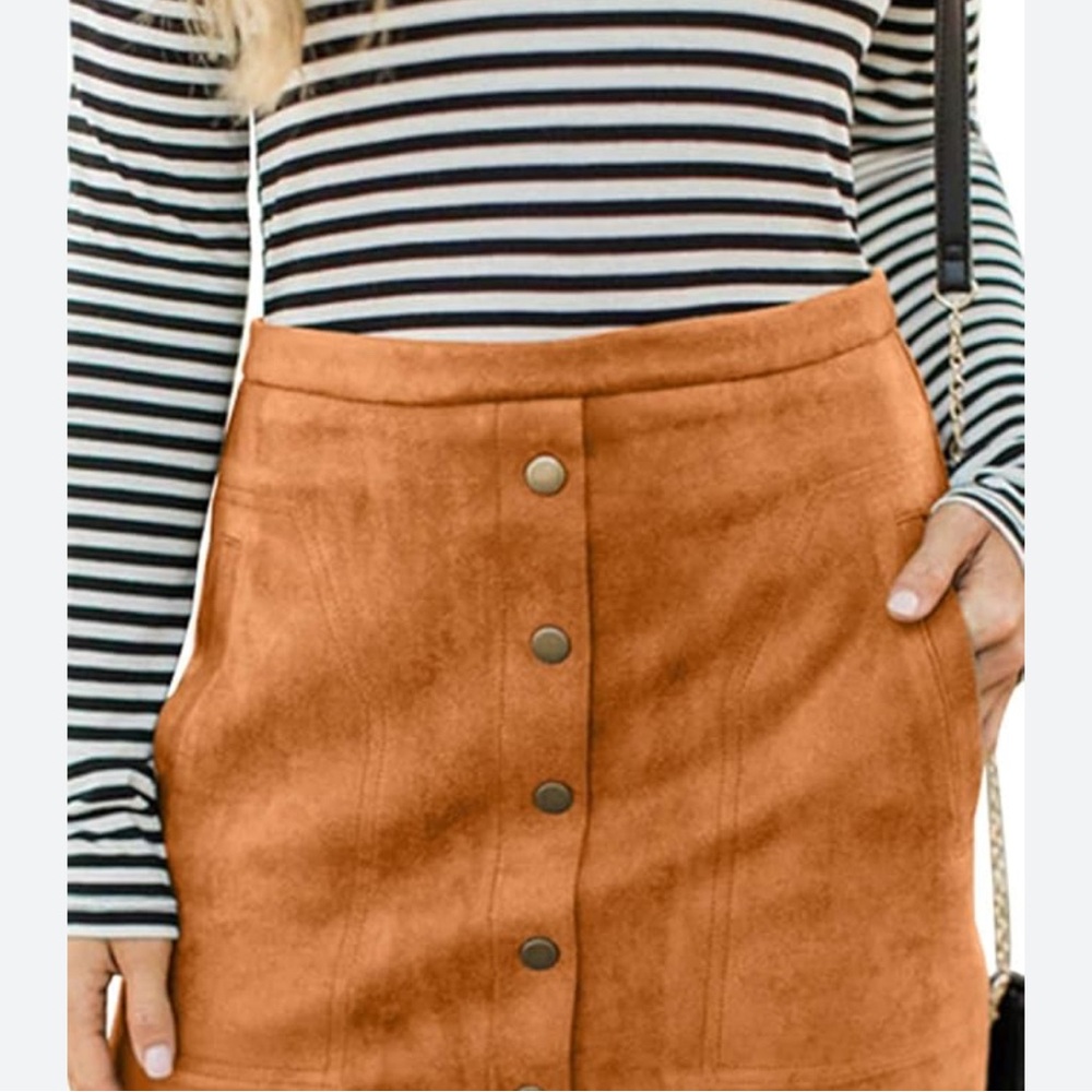 Button Front Faux Suede Mini Skirt